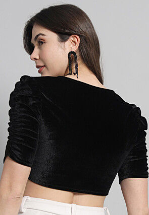 Solid Color Velvet Blouse in Black