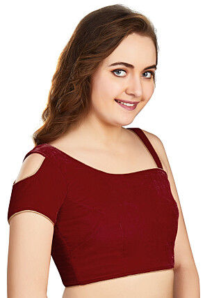 Solid Color Velvet Blouse in Maroon