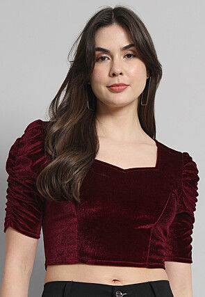 Solid Color Velvet Blouse in Maroon