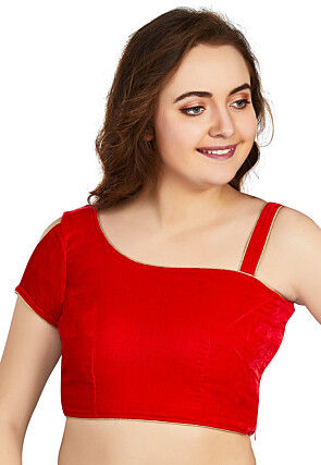 Solid Color Velvet Blouse in Red