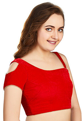 Solid Color Velvet Blouse in Red