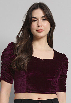 Solid Color Velvet Blouse in Violet