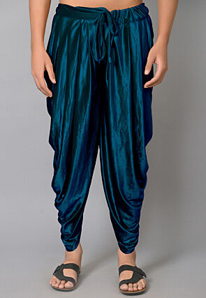 Solid Color Velvet Dhoti in Dark Teal Blue