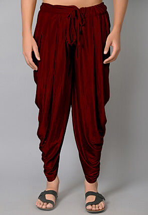 Solid Color Velvet Dhoti in Maroon
