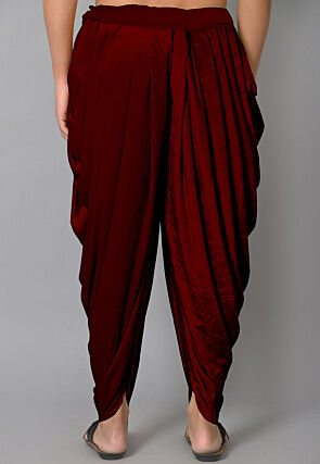 Solid Color Velvet Dhoti in Maroon