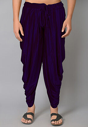 Solid Color Velvet Dhoti in Purple