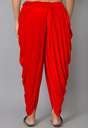 Solid Color Velvet Dhoti in Red