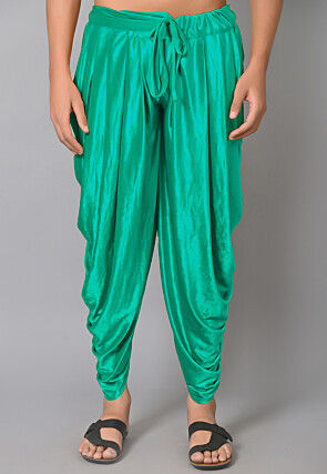 Solid Color Velvet Dhoti in Sea Green