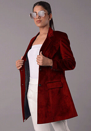 Solid Color Velvet Jacket in Maroon