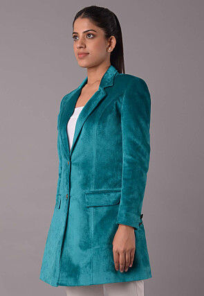 Solid Color Velvet Jacket in Turquoise
