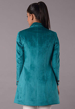 Solid Color Velvet Jacket in Turquoise