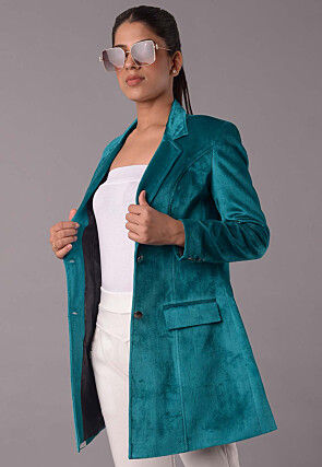 Solid Color Velvet Jacket in Turquoise