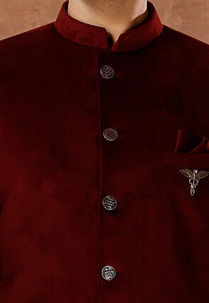 Solid Color Velvet Jodhpuri Suit in Maroon
