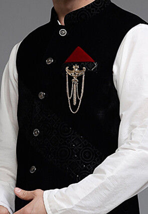 Solid Color Velvet Nehru Jacket in Black