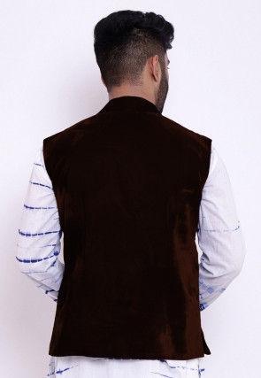 Solid Color Velvet Nehru Jacket in Dark Brown