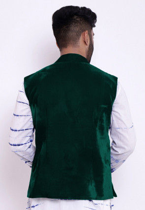 Solid Color Velvet Nehru Jacket in Dark Green