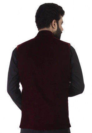 Solid Color Velvet Nehru Jacket in Maroon