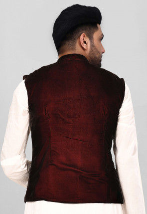 Solid Color Velvet Nehru Jacket in Maroon