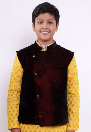 Solid Color Velvet Nehru Jacket in Maroon