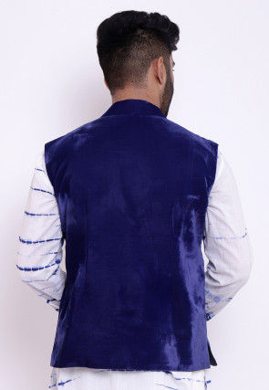 Solid Color Velvet Nehru Jacket in Royal Blue
