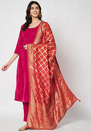 Solid Color Velvet Pakistani Suit in Fuchsia