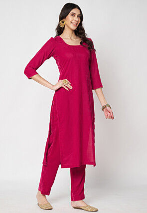 Solid Color Velvet Pakistani Suit in Fuchsia