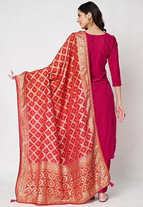 Solid Color Velvet Pakistani Suit in Fuchsia