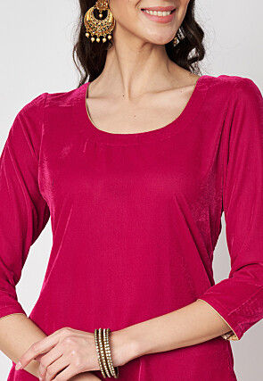 Solid Color Velvet Pakistani Suit in Fuchsia