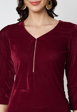 Solid Color Velvet Pakistani Suit in Maroon