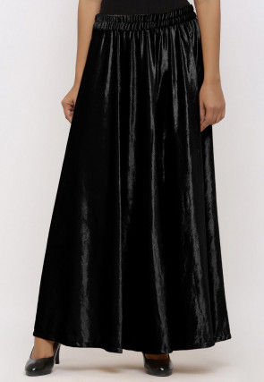 Solid Color Velvet Sharara in Black