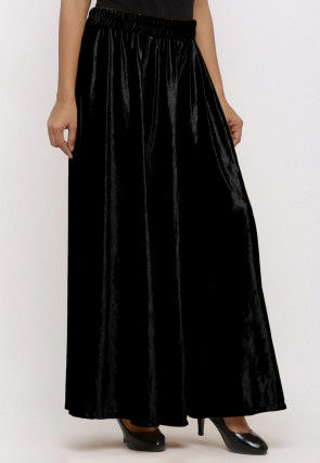 Solid Color Velvet Sharara in Black