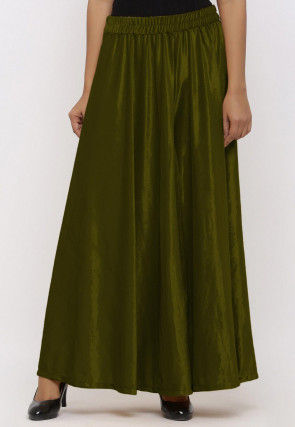 Solid Color Velvet Palazzo in Olive Green