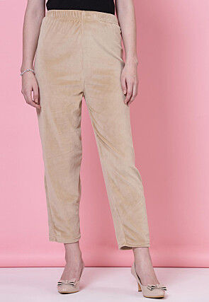 Solid Color Velvet Pant in Beige