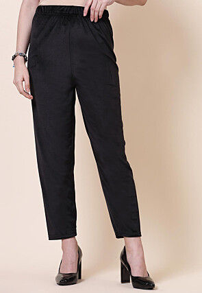 Solid Color Velvet Pant in Black