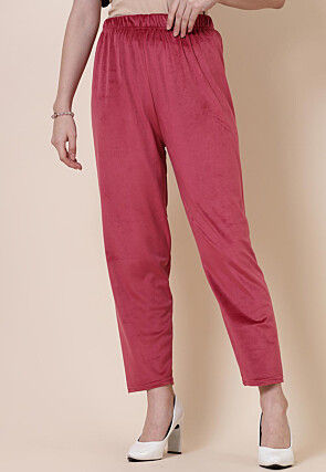 Solid Color Velvet Pant in Dark Old Rose