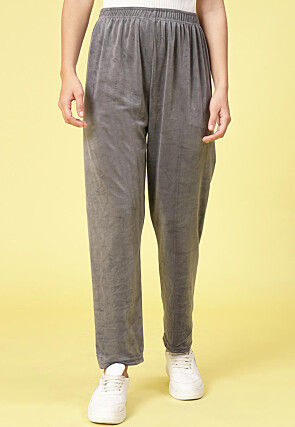 Solid Color Velvet Pant in Grey