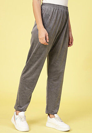 Solid Color Velvet Pant in Grey