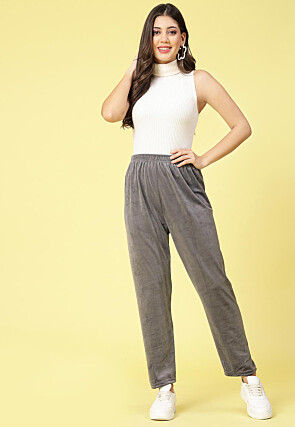 Solid Color Velvet Pant in Grey