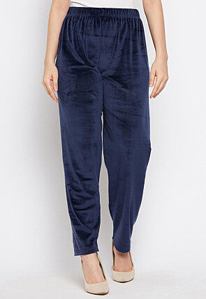 Solid Color Velvet Pant in Navy Blue