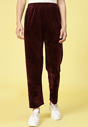 Solid Color Velvet Pant in Wine