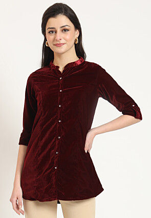 Solid Color Velvet Top in Maroon