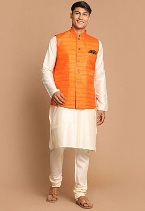 Orange kurta pajama with jacket hotsell