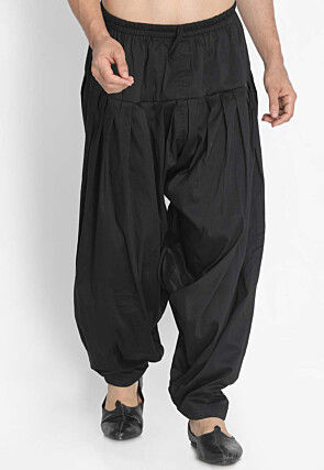 Solid Color Viscose Dhoti Pant in Black