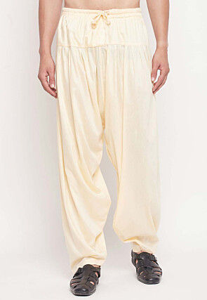 Solid Color Viscose Dhoti Pant in Light Beige