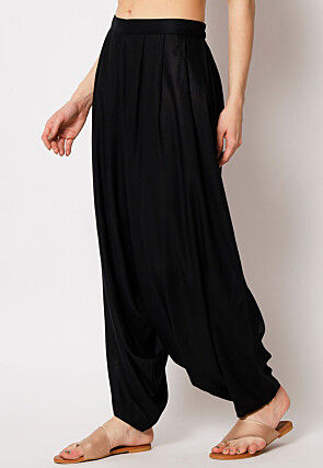 Solid Color Viscose Harem Pants in Black