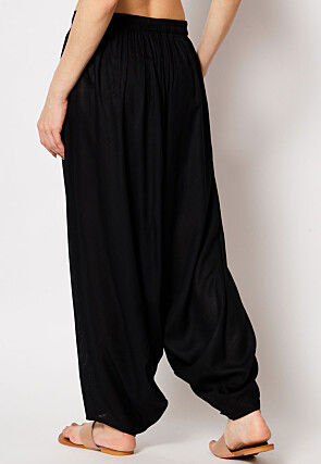 Solid Color Viscose Harem Pants in Black