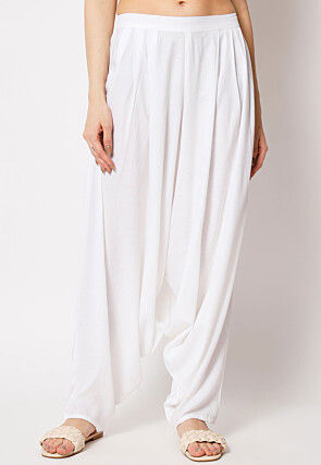 Solid Color Viscose Harem Pants in White