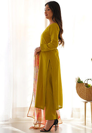 Solid Color Viscose Pakistani Suit in Light Olive Green