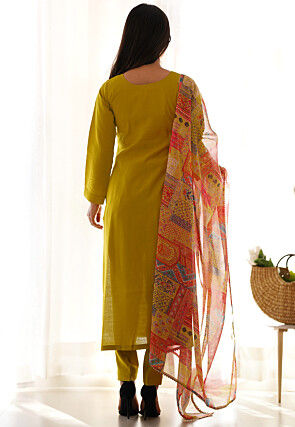 Solid Color Viscose Pakistani Suit in Light Olive Green