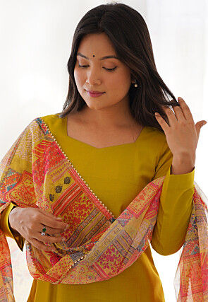 Solid Color Viscose Pakistani Suit in Light Olive Green